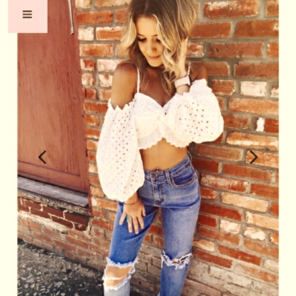 Hot & Delicious Tops - Boho White eyelet  puff sleeve crop top